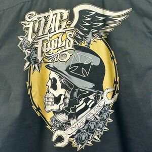 VINTAGE MAC TOOLS XL BUTTON DOWN SHIRT RIDE OR DIE SKULL GEARHEAD EMBROIDERY